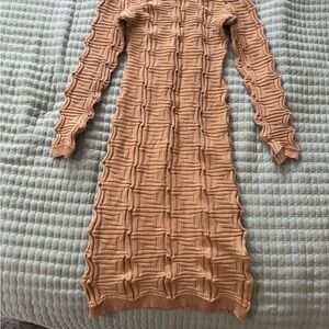 Midi  Tan Textured Knit Dress